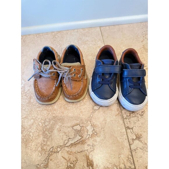 Ralph Lauren Navy Sneakers & Sperry Tan Leather Boat Shoes Size 5 - Picture 1 of 6